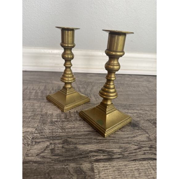 Anderson Foundry Arts & Crafts Mission Brass Candlesticks Pair 6 3/8” Art Deco - Picture 2 of 10